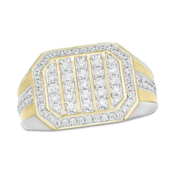 1 CT. T.w. Diamond Vertical Multi-Row Octagon Frame Inlay Shank Ring in 10K Two-Tone Gold