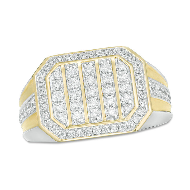 Main Image 1 of 1 CT. T.W. Diamond Vertical Multi-Row Octagon Frame Inlay Shank Ring in 10K Two-Tone Gold