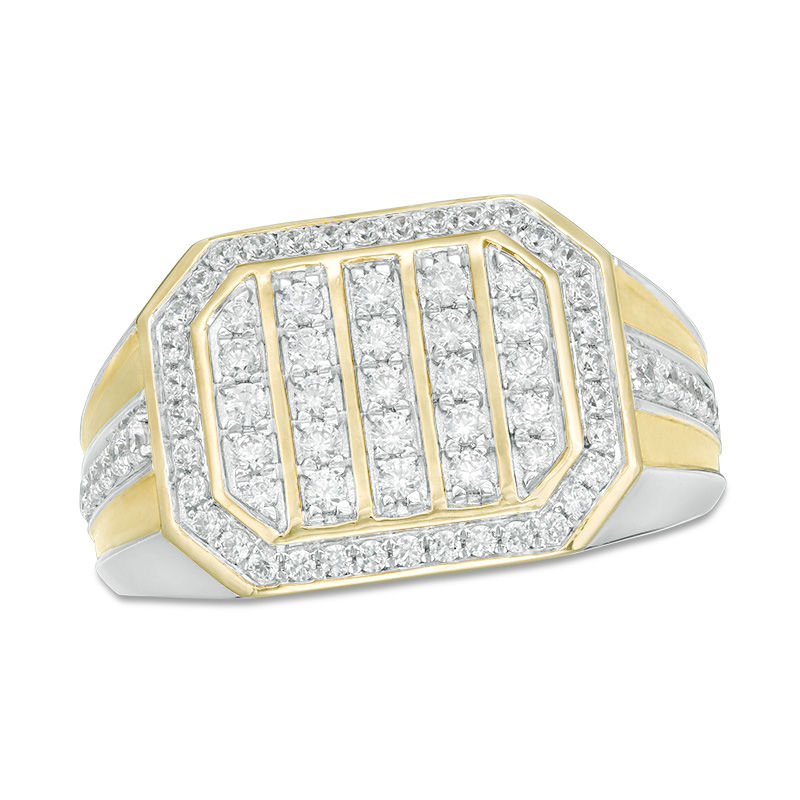 Men's 1 CT. T.W. Diamond Vertical Multi-Row Octagon Frame Inlay Shank Ring in 10K Two-Tone Gold