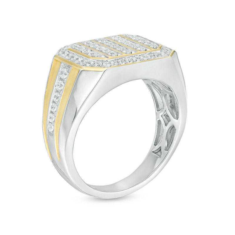 Main Image 3 of 1 CT. T.W. Diamond Vertical Multi-Row Octagon Frame Inlay Shank Ring in 10K Two-Tone Gold