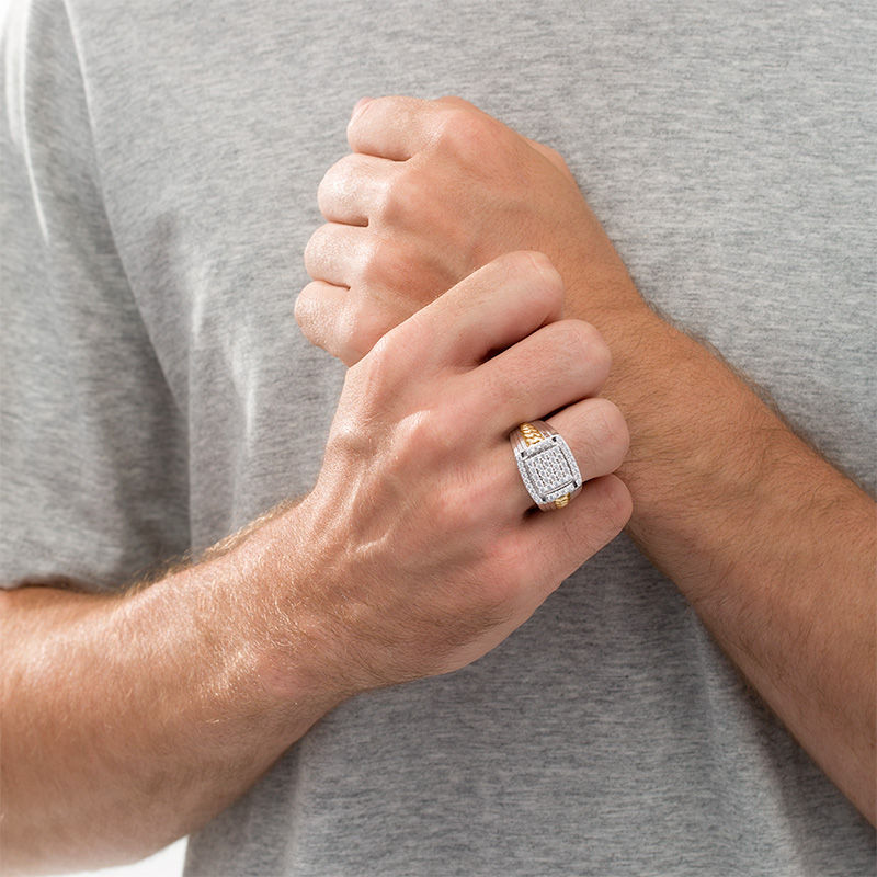 Main Image 2 of 1-1/2 CT. T.W. Composite Diamond Cushion Frame Chain Link Shank Ring in 10K Two-Tone Gold