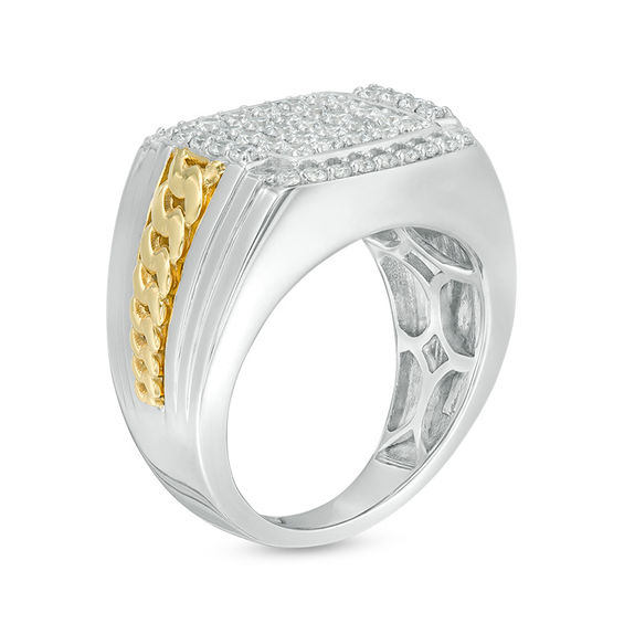 1-1/2 CT. T.w. Composite Diamond Cushion Frame Chain Link Shank Ring in 10K Two-Tone Gold