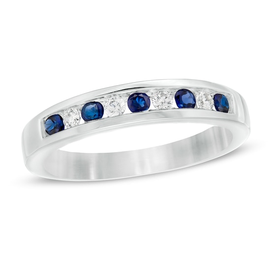 Blue Sapphire and 1/8 CT. T.w. Diamond Channel-Set Alternating Band in 14K White Gold