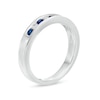 Thumbnail Image 2 of Blue Sapphire and 1/8 CT. T.W. Diamond Channel-Set Alternating Band in 14K White Gold