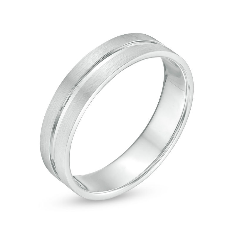Main Image 3 of 5.0mm Multi-Finish Center Groove Comfort-Fit Wedding Band in 10K White Gold - Size 10