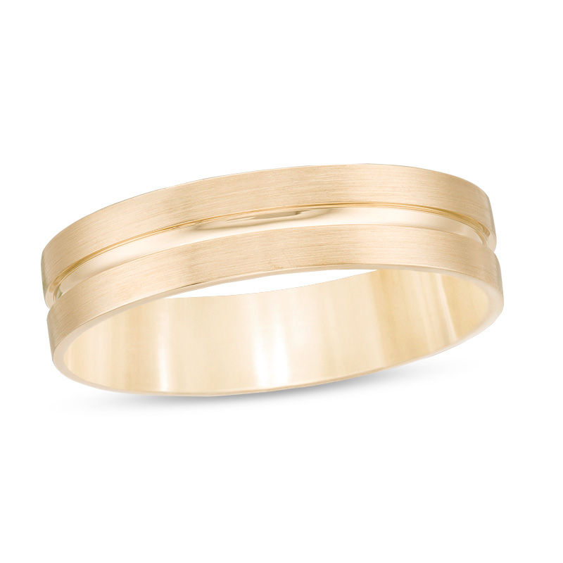 Main Image 1 of Men's 5.0mm Multi-Finish Center Groove Comfort-Fit Wedding Band in 10K Gold - Size 10