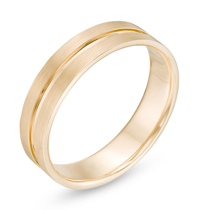 Main Image 3 of Men's 5.0mm Multi-Finish Center Groove Comfort-Fit Wedding Band in 10K Gold - Size 10