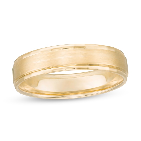 5.0mm Multi-Finish Center Stripe Comfort-Fit Wedding Band in 10K Gold - Size 10