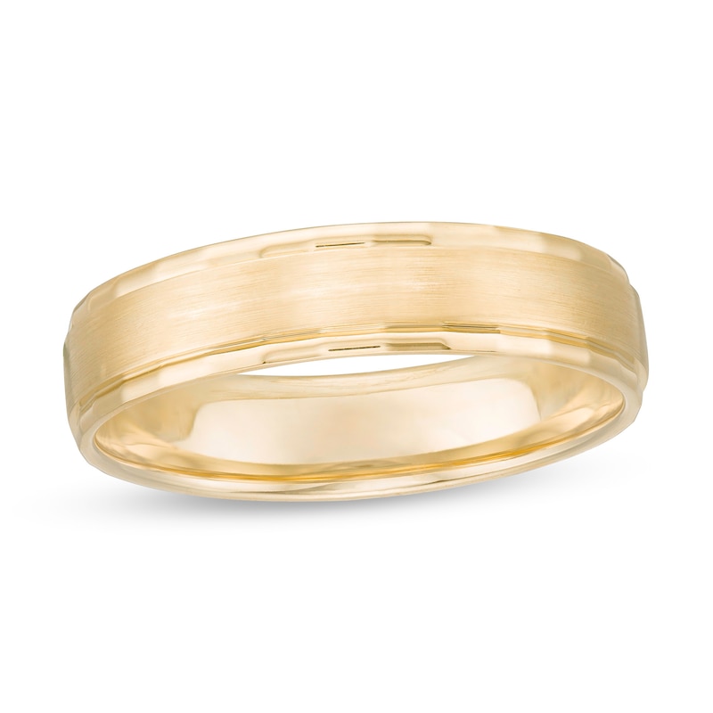 Main Image 1 of 5.0mm Multi-Finish Center Stripe Comfort-Fit Wedding Band in 10K Gold - Size 10