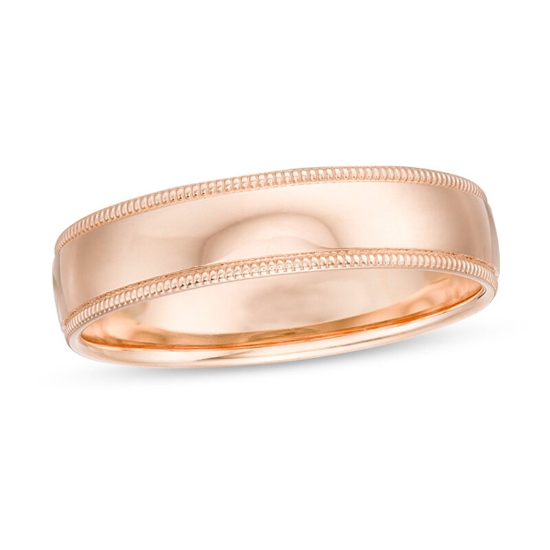 Main Image 1 of 5.0mm Milgrain Comfort-Fit Wedding Band in 10K Rose Gold - Size 10