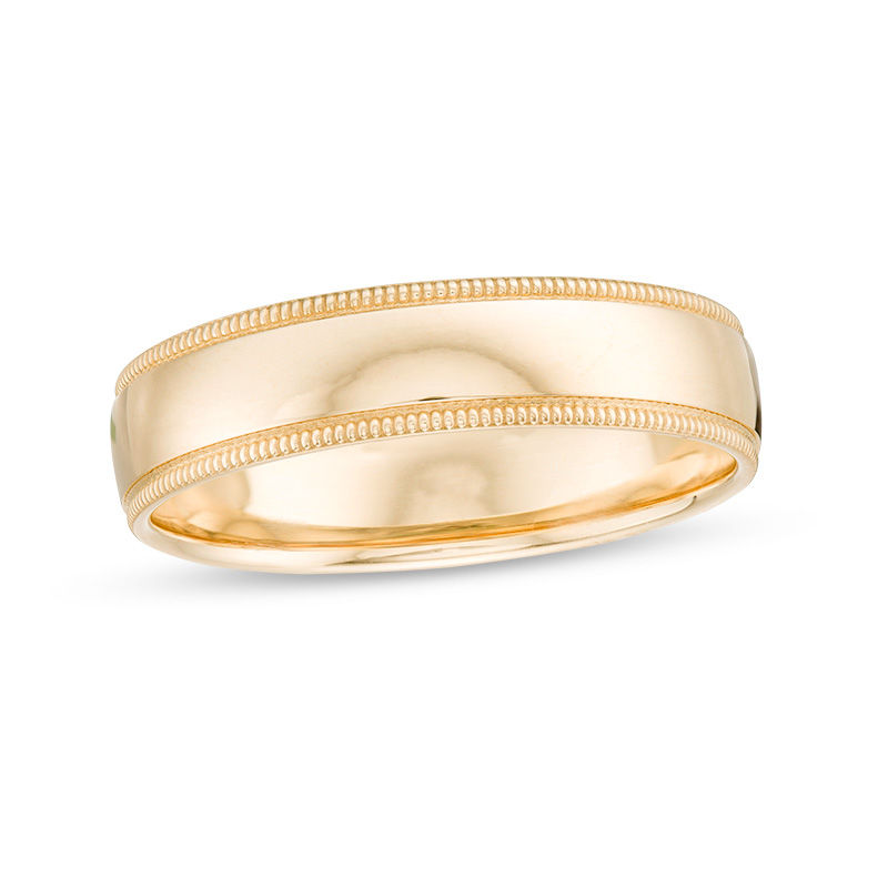 Main Image 1 of Men's 5.0mm Milgrain Comfort-Fit Wedding Band in 10K Gold - Size 10