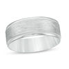 Thumbnail Image 1 of 8.0mm Multi-Finish Center Stripe Beveled Edge Comfort-Fit Wedding Band in 10K White Gold - Size 10