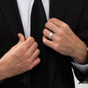 Thumbnail Image 2 of 8.0mm Multi-Finish Center Stripe Beveled Edge Comfort-Fit Wedding Band in 10K White Gold - Size 10