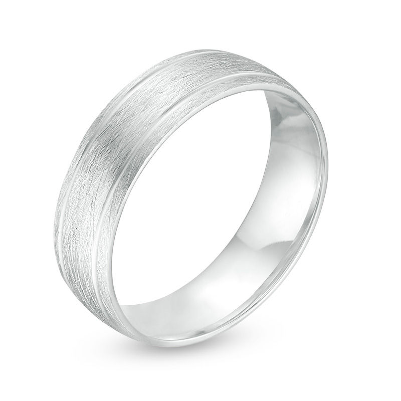 Main Image 3 of Men's 6.0mm Textured Double Groove Comfort-Fit Wedding Band in 10K White Gold