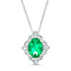 Thumbnail Image 0 of Oval Lab-Created Emerald and White Sapphire Scallop Frame Vintage-Style Pendant in Sterling Silver