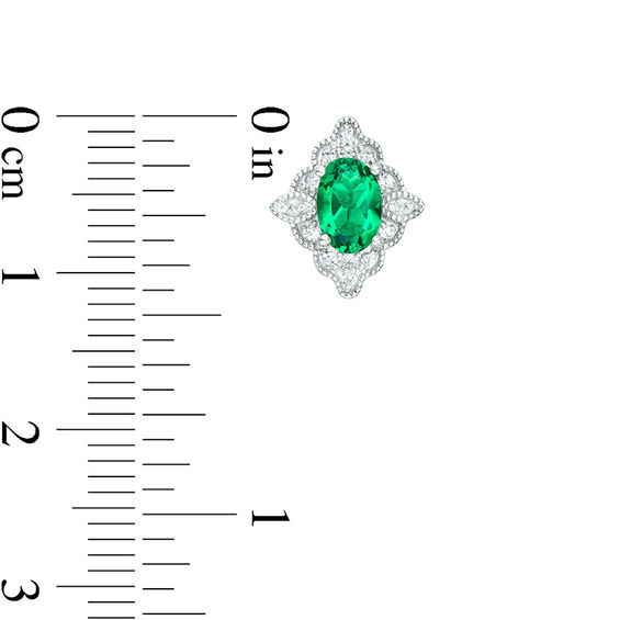 Oval Lab-Created Emerald and White Sapphire Scallop Frame Vintage-Style Stud Earrings in Sterling Silver Oval Lab-Created Emerald and White Sapphire Scallop Frame Vintage-Style Stud Earrings in Sterling Silver