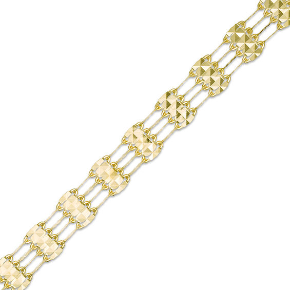 6.0mm Diamond-Cut Multi-Row Lumachina Link Chain Bar Station Bracelet in 10K Gold - 7.75"