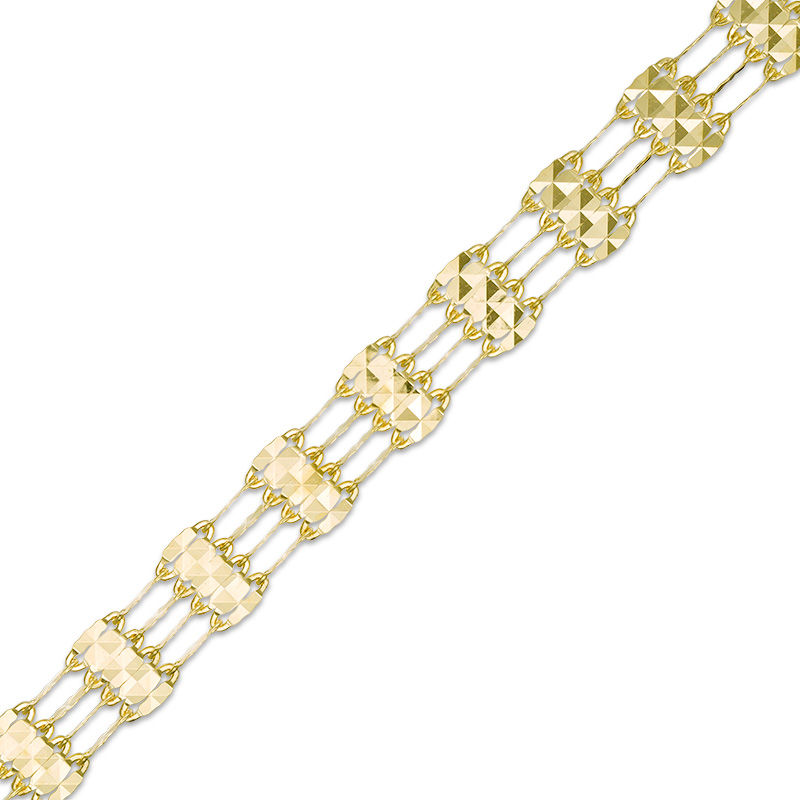 Main Image 1 of 6.0mm Diamond-Cut Multi-Row Lumachina Link Chain Bar Station Bracelet in 10K Gold - 7.75"