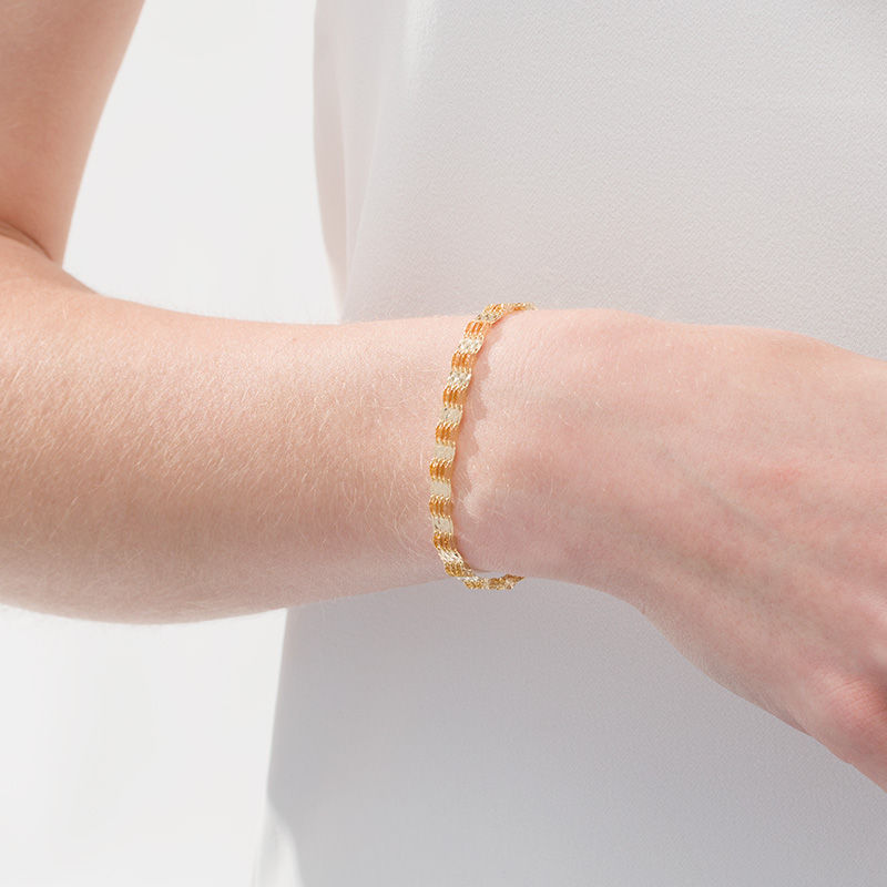 Main Image 2 of 6.0mm Diamond-Cut Multi-Row Lumachina Link Chain Bar Station Bracelet in 10K Gold - 7.75"