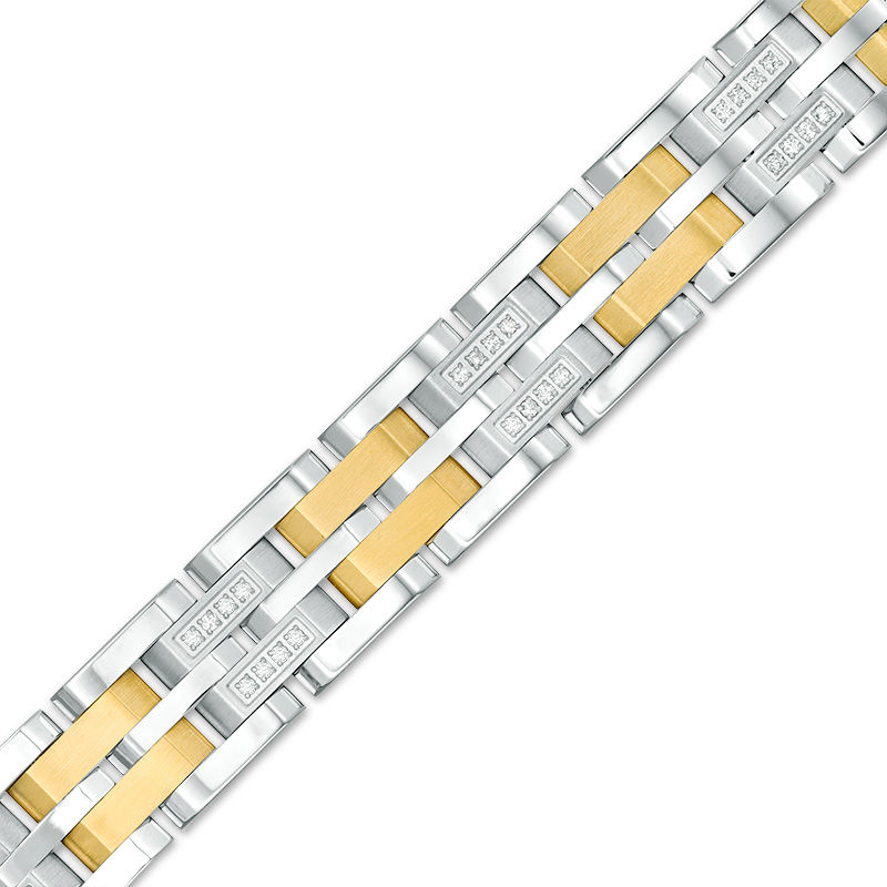 Main Image 1 of 1/2 CT. T.W. Diamond Triple Row Link Bracelet in Two-Tone Stainless Steel - 8.5"