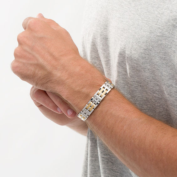1/2 CT. T.w. Diamond Triple Row Link Bracelet in Two-Tone Stainless Steel - 8.5"