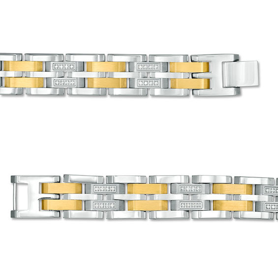 1/2 CT. T.w. Diamond Triple Row Link Bracelet in Two-Tone Stainless Steel - 8.5"