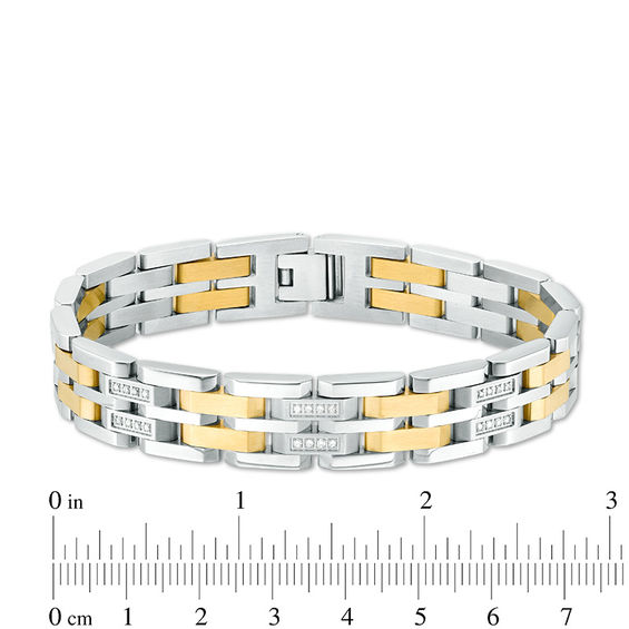 1/2 CT. T.w. Diamond Triple Row Link Bracelet in Two-Tone Stainless Steel - 8.5"