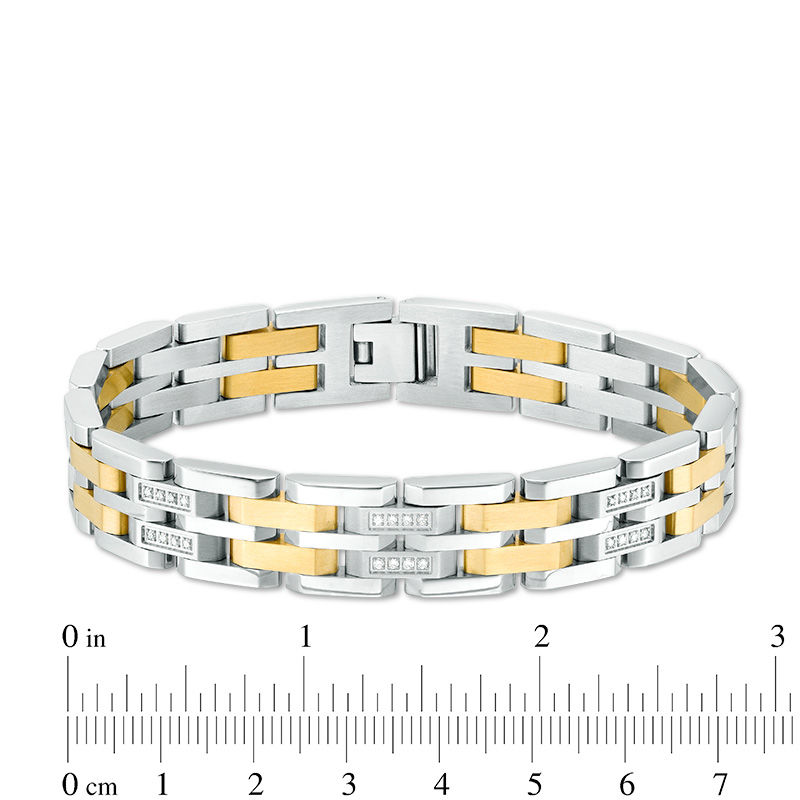Main Image 4 of 1/2 CT. T.W. Diamond Triple Row Link Bracelet in Two-Tone Stainless Steel - 8.5"