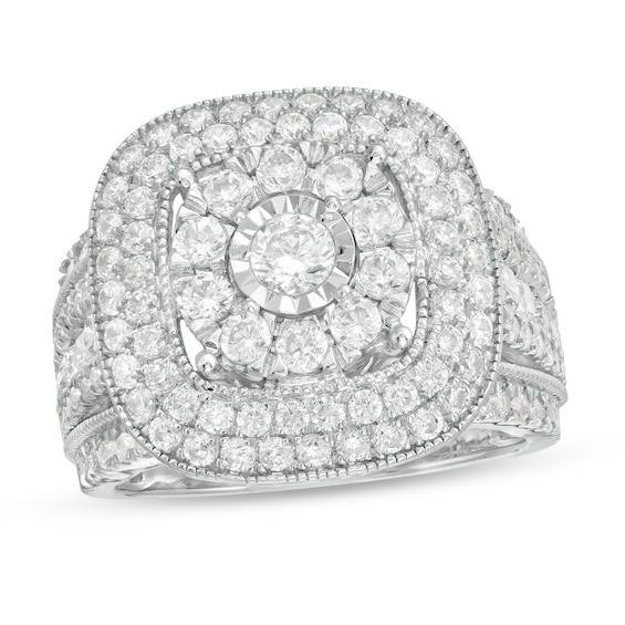 2 CT. T.w. Multi-Diamond Triple Cushion Frame Split Shank Vintage-Style Ring in 10K White Gold