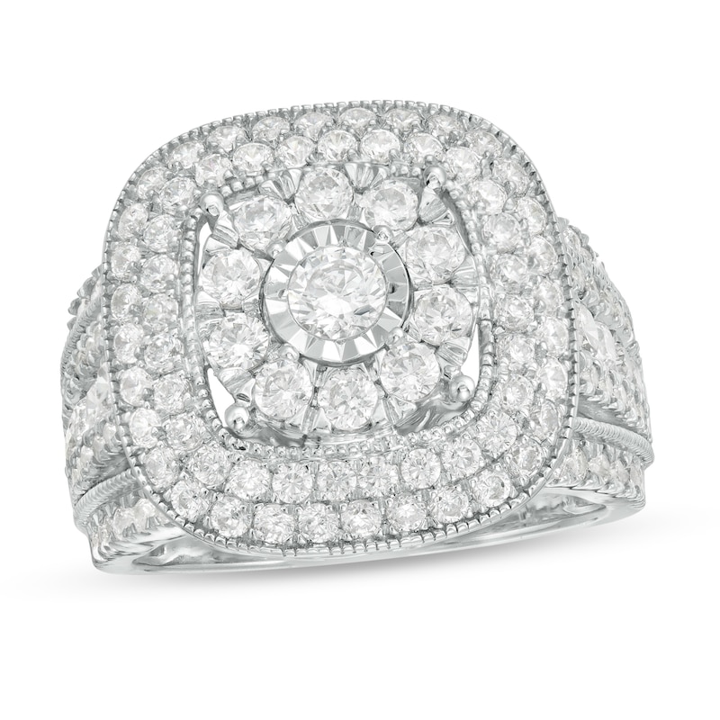 Main Image 1 of 2 CT. T.W. Multi-Diamond Triple Cushion Frame Split Shank Vintage-Style Ring in 10K White Gold