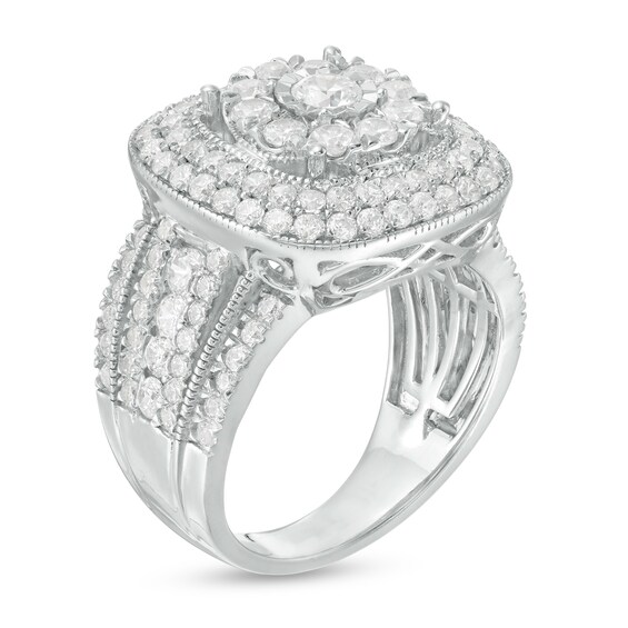 2 CT. T.w. Multi-Diamond Triple Cushion Frame Split Shank Vintage-Style Ring in 10K White Gold
