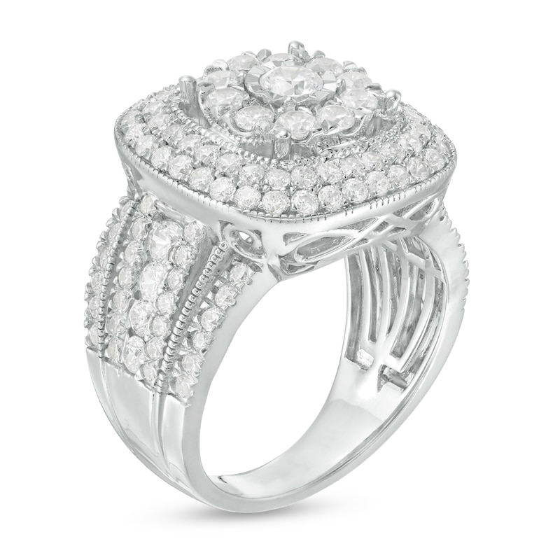 Main Image 3 of 2 CT. T.W. Multi-Diamond Triple Cushion Frame Split Shank Vintage-Style Ring in 10K White Gold