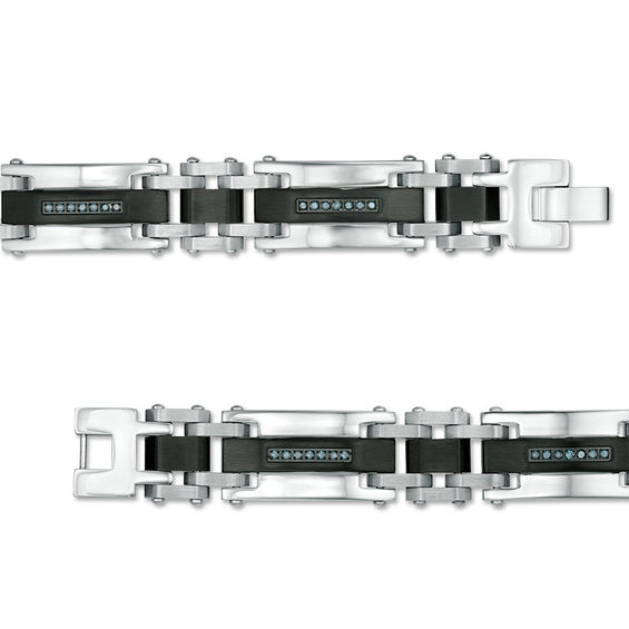 1/4 CT. T.w. Enhanced Blue Diamond Center Stripe Rectangle Link Bracelet in Two-Tone Stainless Steel - 8.5"