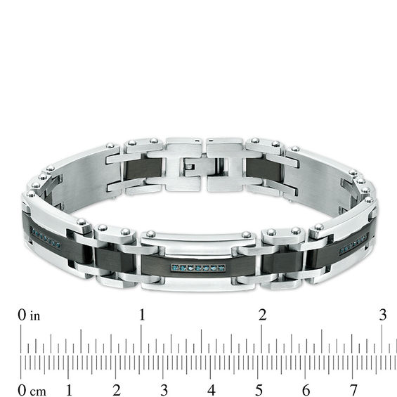 1/4 CT. T.w. Enhanced Blue Diamond Center Stripe Rectangle Link Bracelet in Two-Tone Stainless Steel - 8.5"