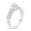 Thumbnail Image 2 of 4.0mm Cushion-Cut Lab-Created White Sapphire Frame Vintage-Style Bridal Set in 10K White Gold