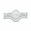 Thumbnail Image 3 of 4.0mm Cushion-Cut Lab-Created White Sapphire Frame Vintage-Style Bridal Set in 10K White Gold