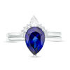 Thumbnail Image 3 of Pear-Shaped Lab-Created Blue Sapphire, White Topaz and 1/20 CT. T.W. Diamond Crown Bridal Set in 10K White Gold