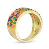 Lab-Created Multi-Color Sapphire, Ruby and Emerald Multi-Row Ring in Sterling Silver with 18K Gold Plate