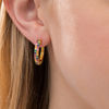 Thumbnail Image 2 of Lab-Created Multi-Color Sapphire, Ruby and Emerald Huggie Hoop Earrings in Sterling Silver with 18K Gold Plate