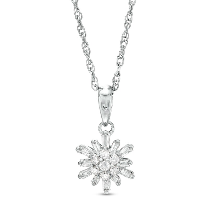 1 5 Ct T W Baguette And Round Diamond Sunburst Pendant In 10k White Gold Zales