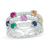 Thumbnail Image 1 of 3.0mm Lab-Created Multi-Color Sapphire, Ruby and Emerald Seven Stone Triple Row Orbit Ring in Sterling Silver