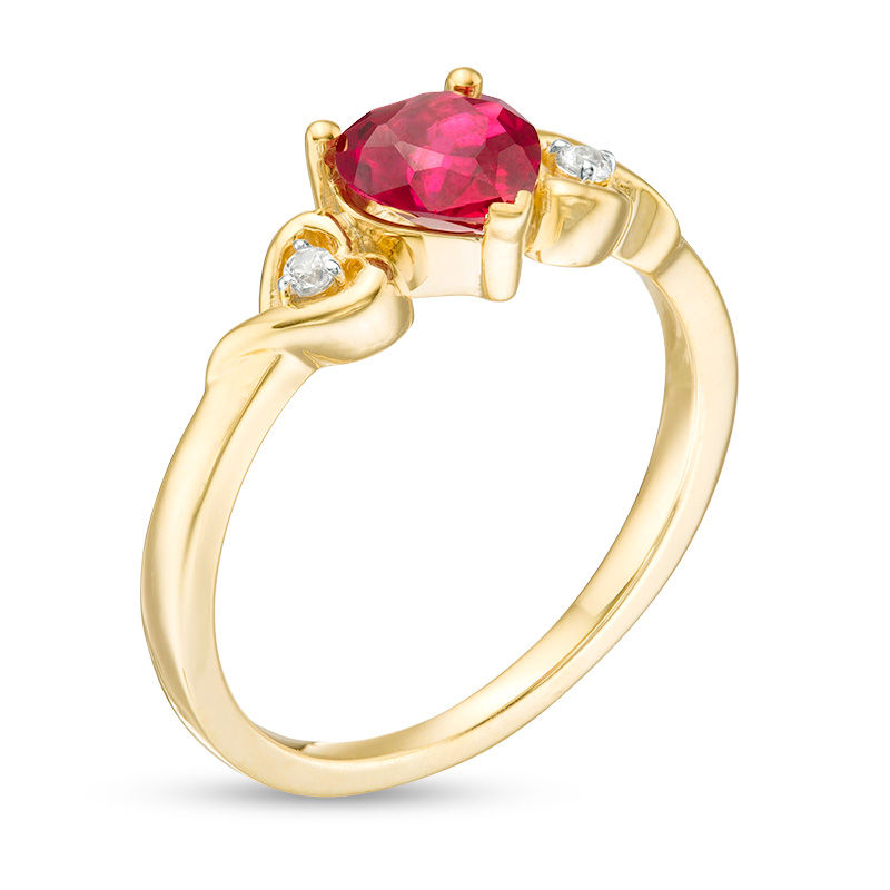 6.0mm Lab-Created Ruby and White Sapphire Triple Heart Ring in Sterling Silver with 14K Gold Plate