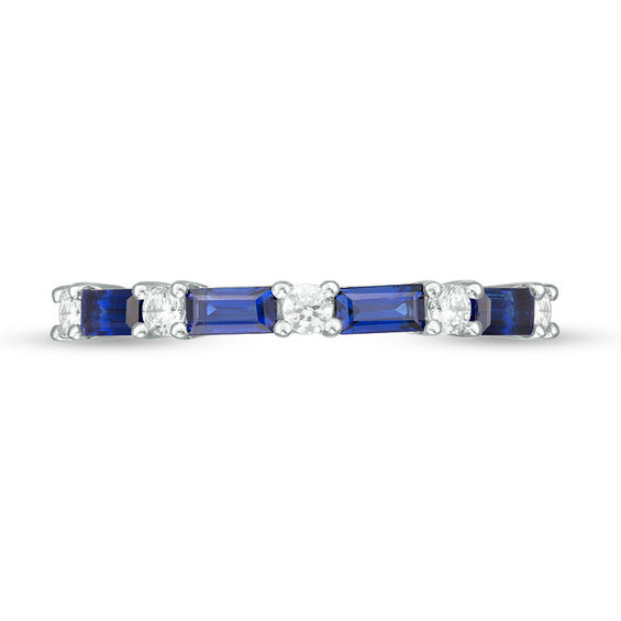 Baguette Lab-Created Blue Sapphire and 1/5 CT. T.w. Diamond Alternating Four Stone Ring in 10K White Gold
