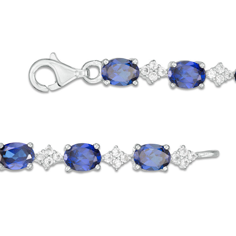 Oval Lab-Created Blue and White Sapphire Cluster Line Bracelet in Sterling Silver - 7.25"