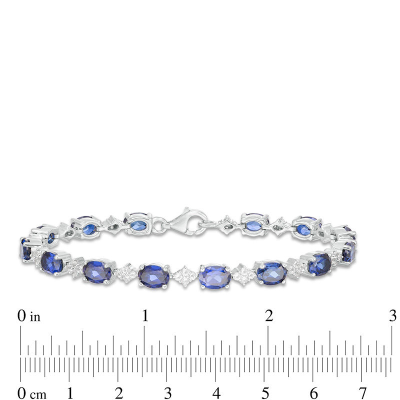 Oval Lab-Created Blue and White Sapphire Cluster Line Bracelet in Sterling Silver - 7.25"