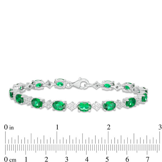 Oval Lab-Created Emerald and White Sapphire Cluster Line Bracelet in Sterling Silver - 7.25"