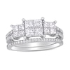 1-1/3 CT. T.W. Princess-Cut Quad Diamond Three Stone Double Row Bridal Set in 14K White Gold