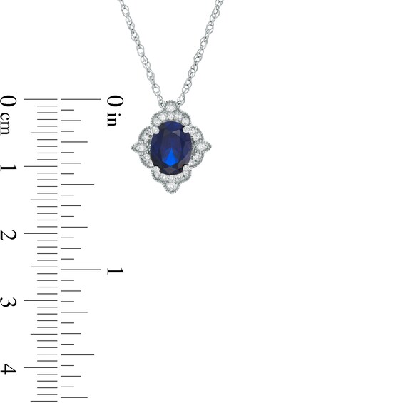 Oval Lab-Created Blue and White Sapphire Scallop Frame Vintage-Style Pendant in Sterling Silver Oval Lab-Created Blue and White Sapphire Scallop Frame Vintage-Style Pendant in Sterling Silver