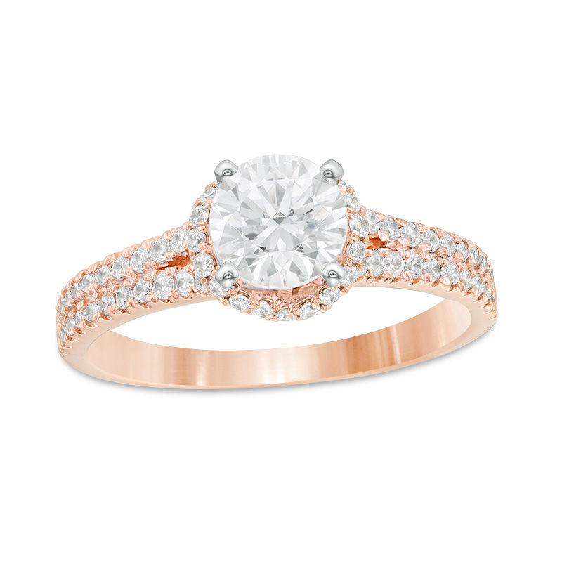 Main Image 1 of 1 CT. T.W. Certified Diamond Frame Double Row Engagement Ring in 14K Rose Gold (I/SI2)