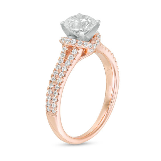 1 CT. T.w. Certified Diamond Frame Double Row Engagement Ring in 14K Rose Gold (I/Si2)
